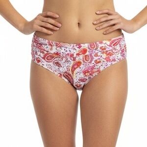 Time & Tru V Bikini Swim Bottom 3X Paint Me Paisley Floral Mid Rise Ruched Beach